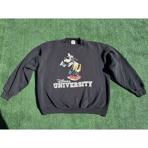 Vintage 90s Disney University Goofy Size XL Black Crewneck Made In USA